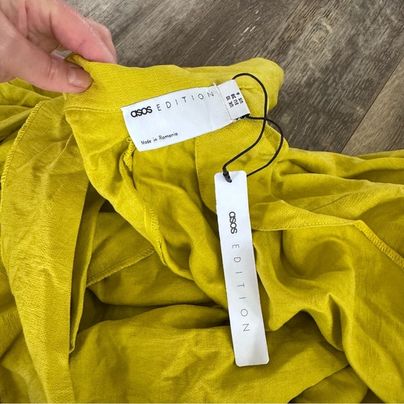 NWT! ASOS EDITION textured drape midi shirt dress with tie detail in chartreuse - Picture 9 of 12